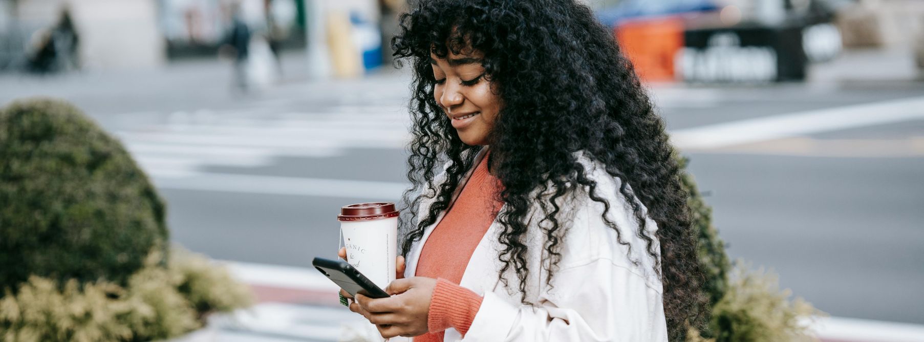 woman texting with her intermediate language exchange partner