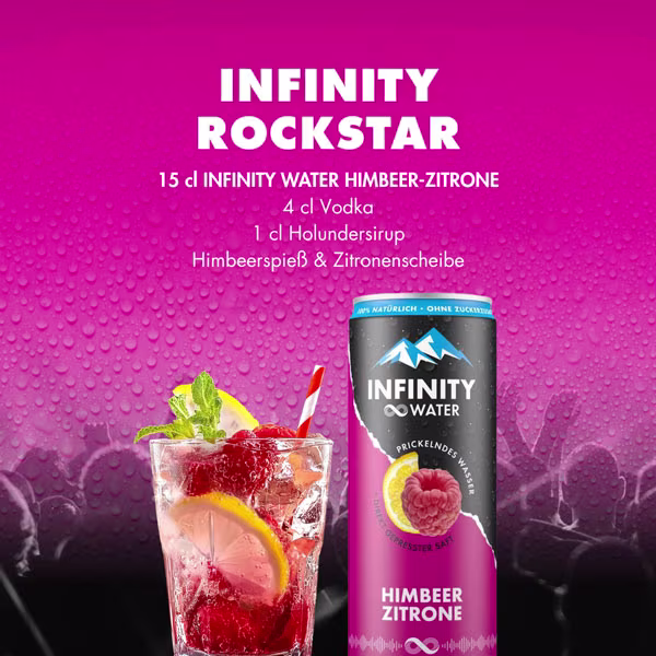 Gasteiner Infinity Water Himbeer-Zitrone Cocktailrezept entdecken & Dosen online bestellen | shöpping.at