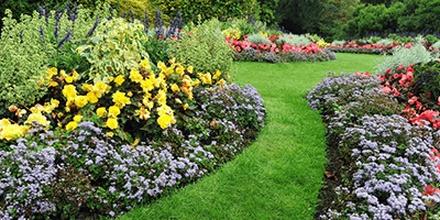 Üppige Blumenbeete als gestalterisches Element im Garten.