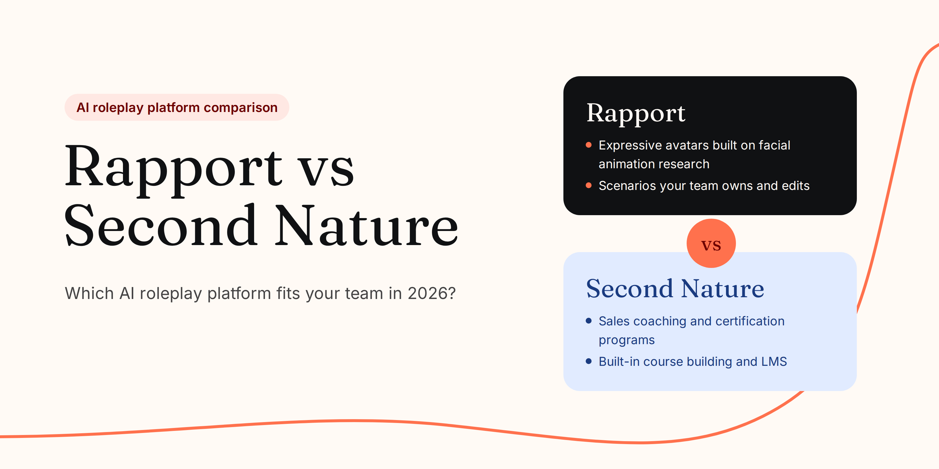 Title card comparing Rapport and Second Nature as AI roleplay platforms for team training in 2026.