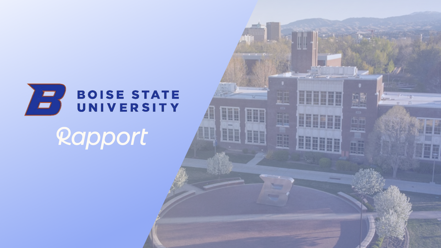 Boise State University and Rapport logos over an aerial view of the Boise State campus.