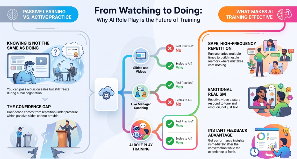 From watching to doing - why AI role play beats passive learning infographic