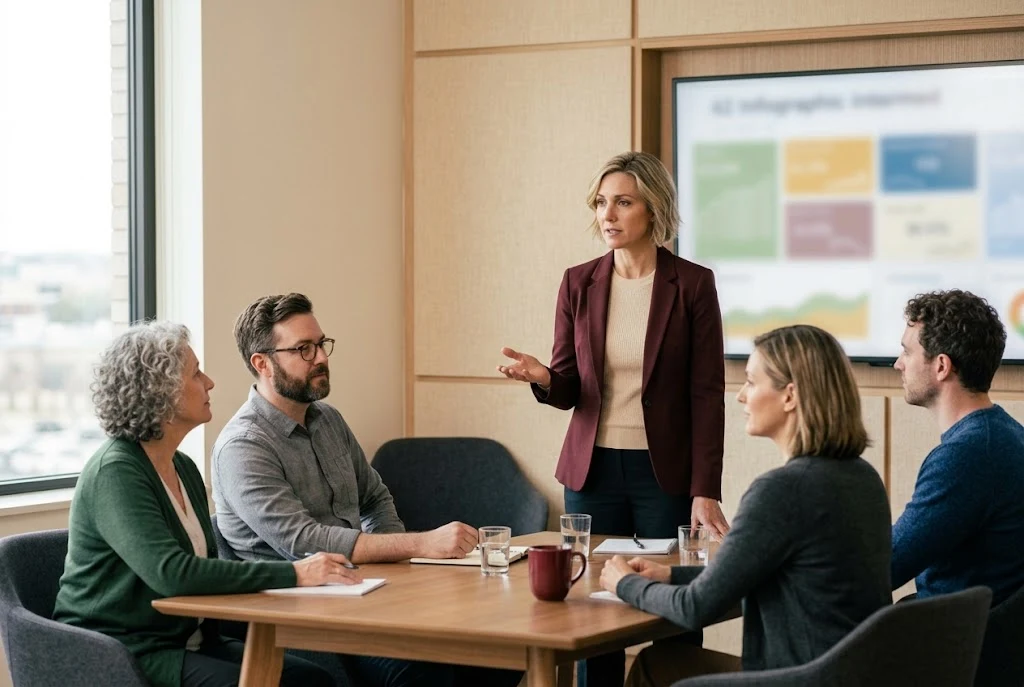 An L&D leader presenting cohort skill results to a leadership group