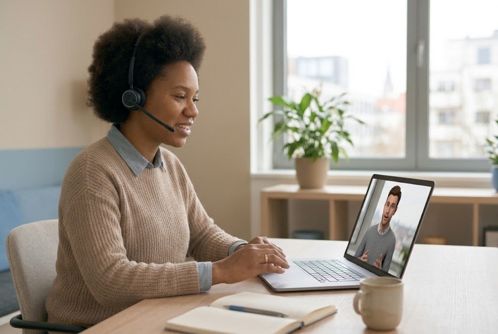 SDR running a cold call rep with a live AI avatar before dialing real prospects