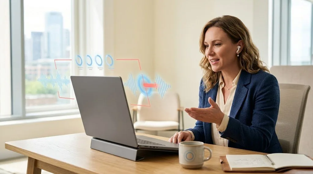 A sales rep practicing objection handling out loud during an AI roleplay drill