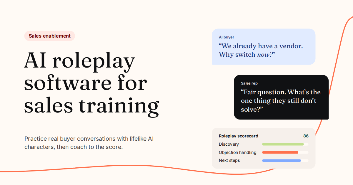 Rapport-branded blog hero graphic for the AI roleplay software for sales training buyer's guide. 1200x630.