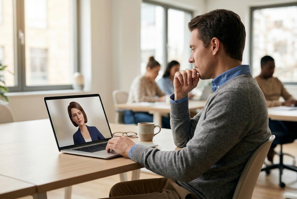 Professional practicing reading nonverbal cues with a realistic AI avatar