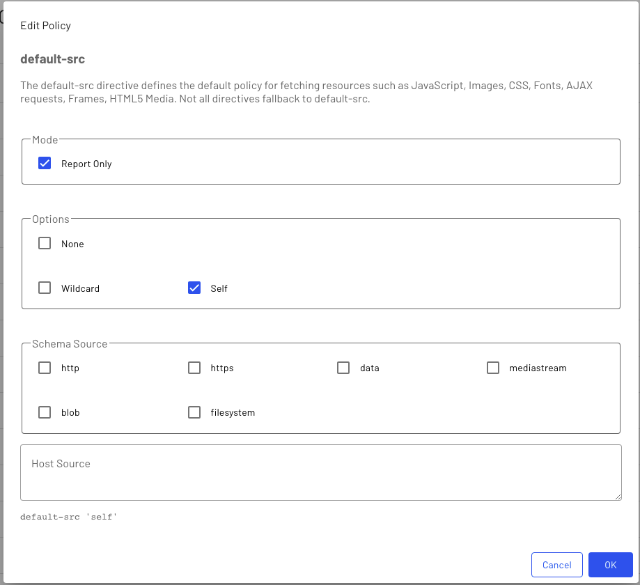 Content Security - Edit Policy