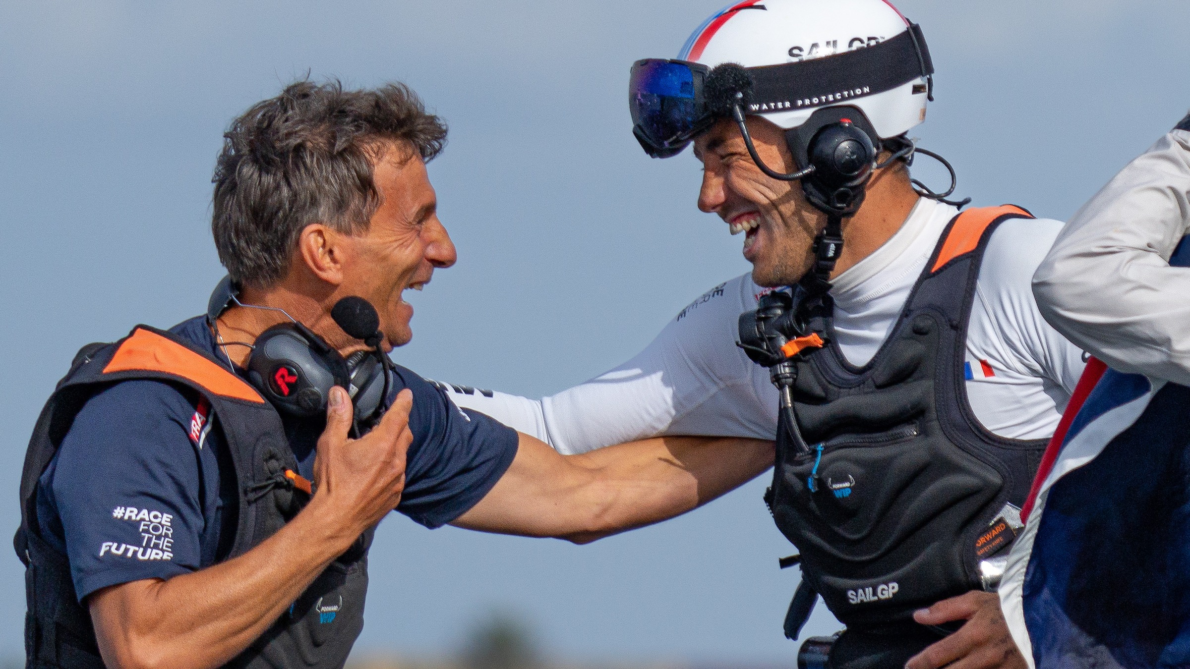 Season 3 // Spain Sail Grand Prix // Quentin Delapierre with France coach Thierry Douillard