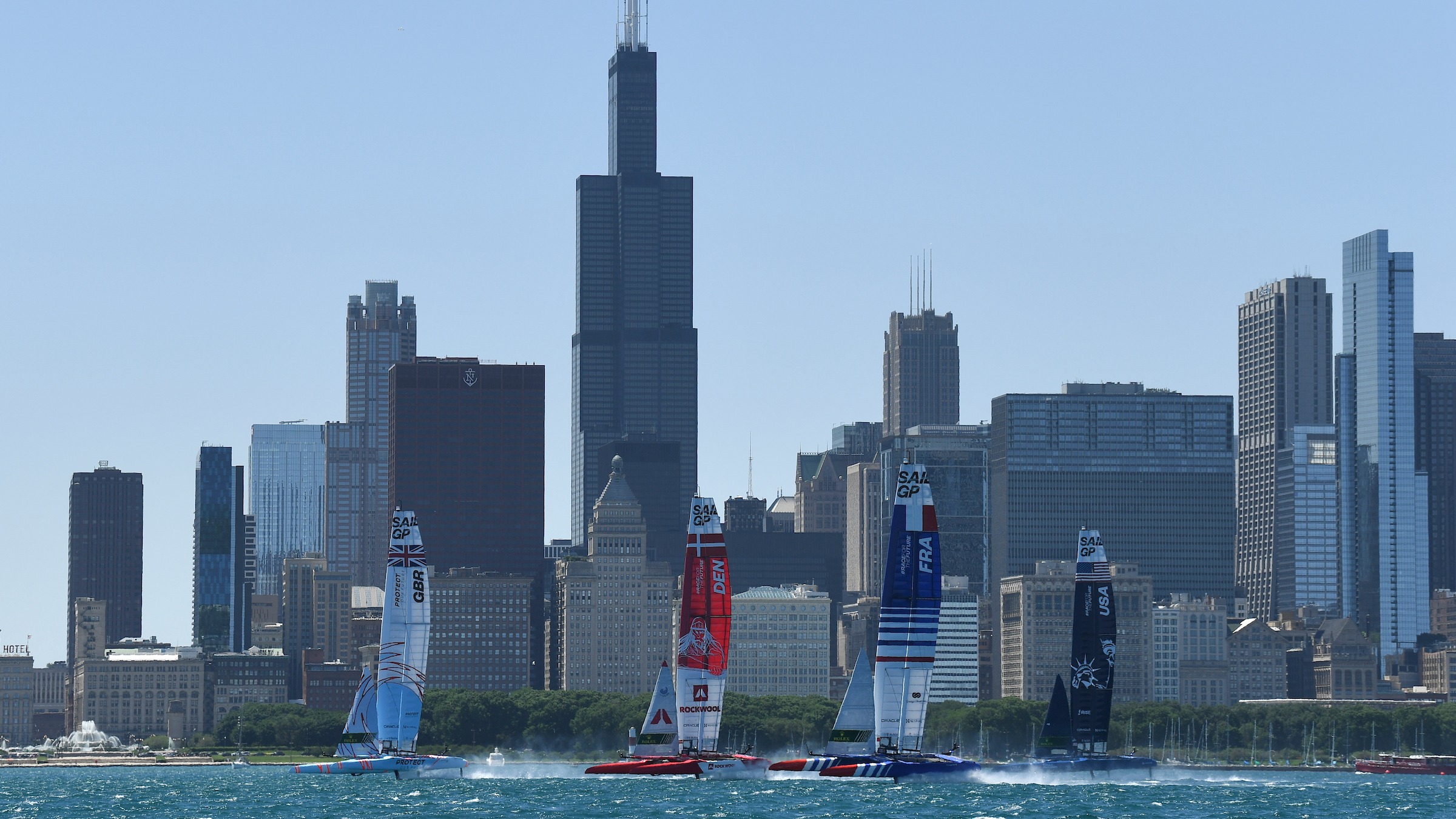 Season 3 // US Sail Grand Prix Chicago // FRA, USA, DEN and GBR with skyline in practice