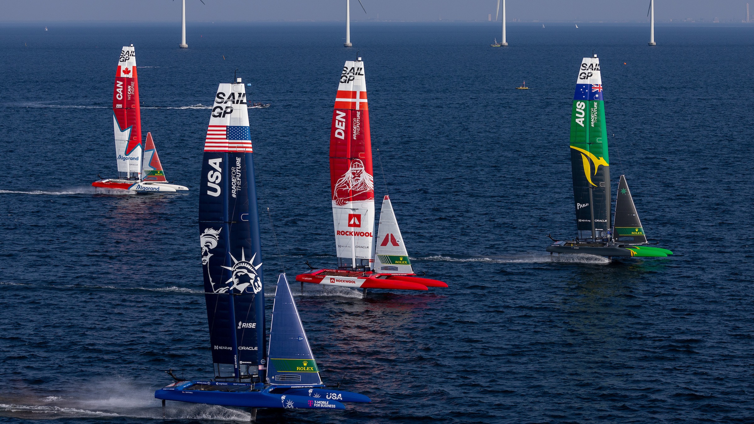 Season 3 // ROCKWOOL Denmark Sail Grand Prix // DEN, CAN, USA and AUS next to wind turbines
