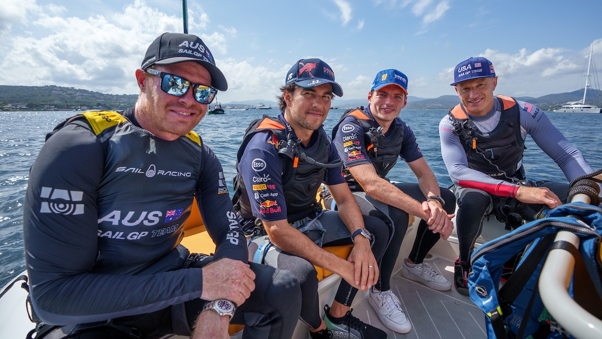 Verstappen and Perez spent time with Jimmy Spithill and Tom Slingsby during their visit to SailGP