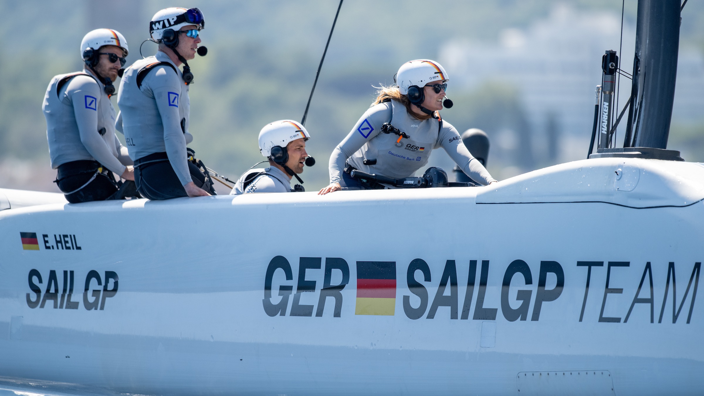 Season 4 // Close up of Germany SailGP Team during training in Saint-Tropez