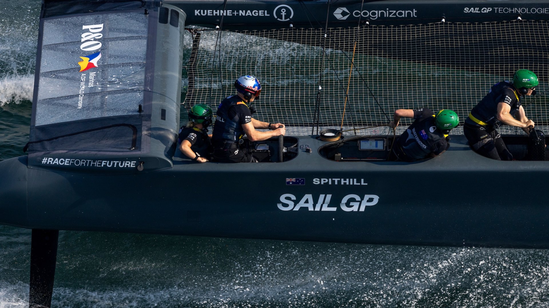 Spithill stuns shoreside crowds by driving Australia to top of leaderboard  on first day of racing in Dubai