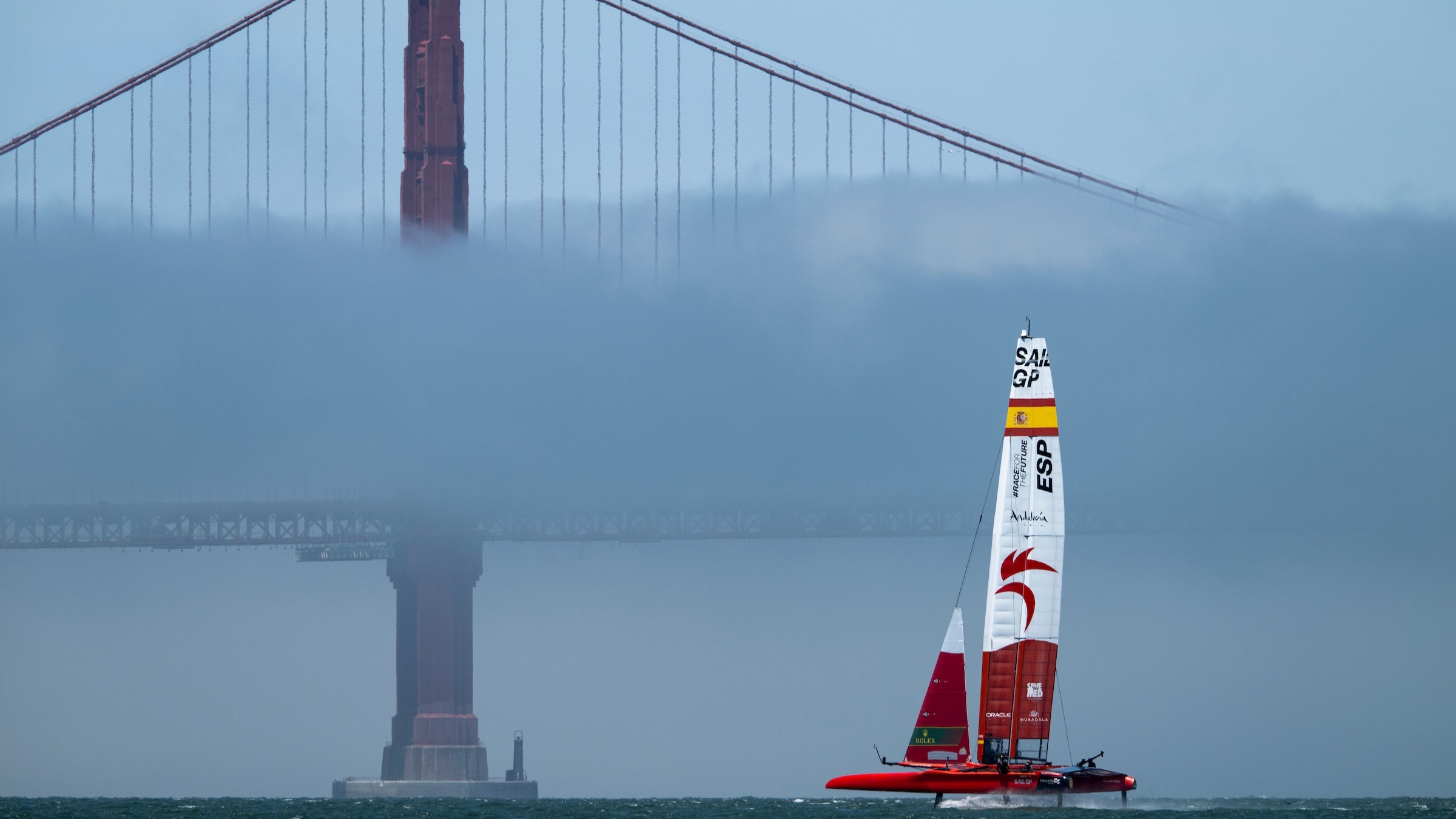 Season 4 // Spain underway against backdrop of golden gate bridge 