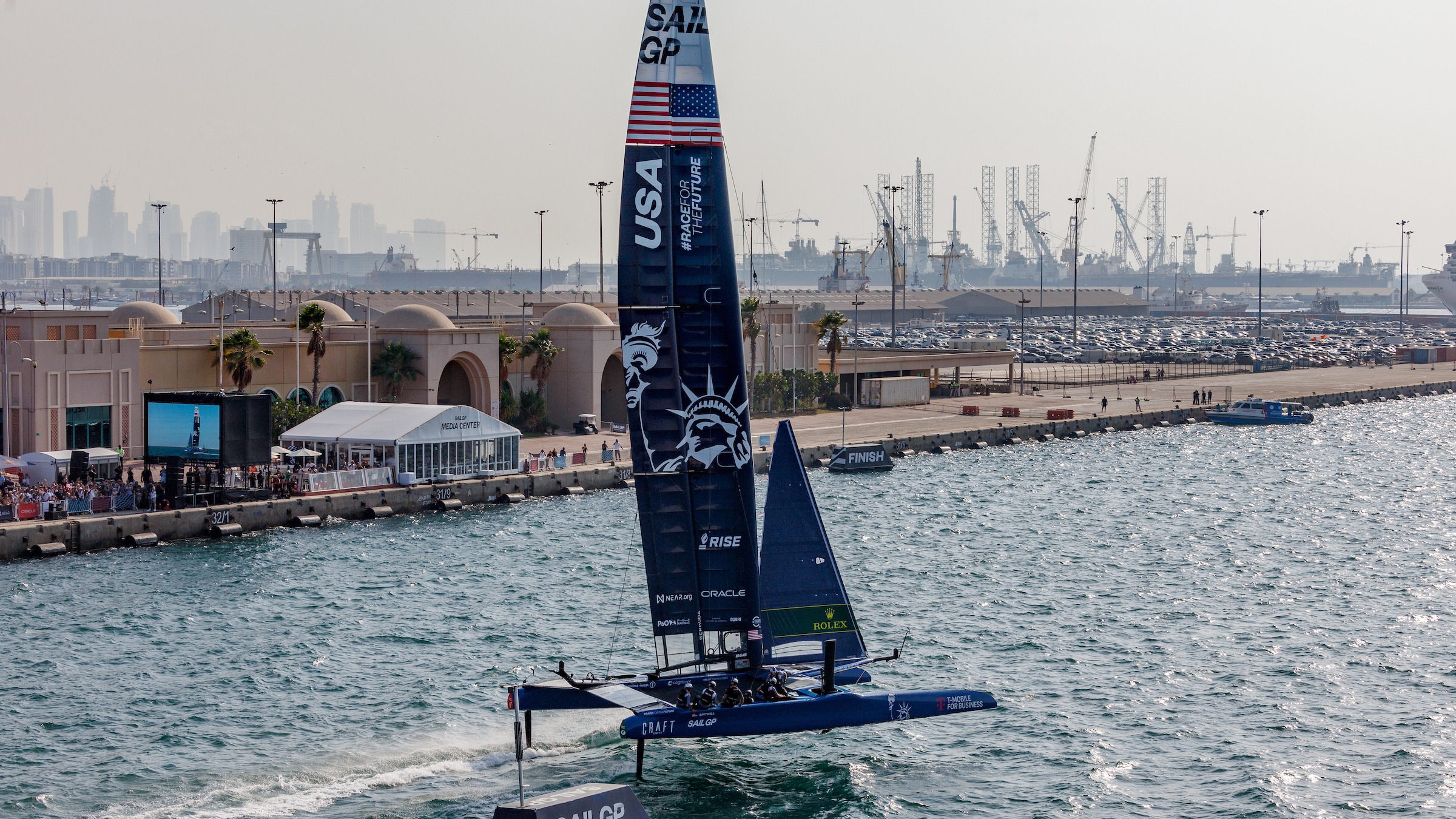 Season 3 // Dubai Sail Grand Prix // United States with Dubai shoreline