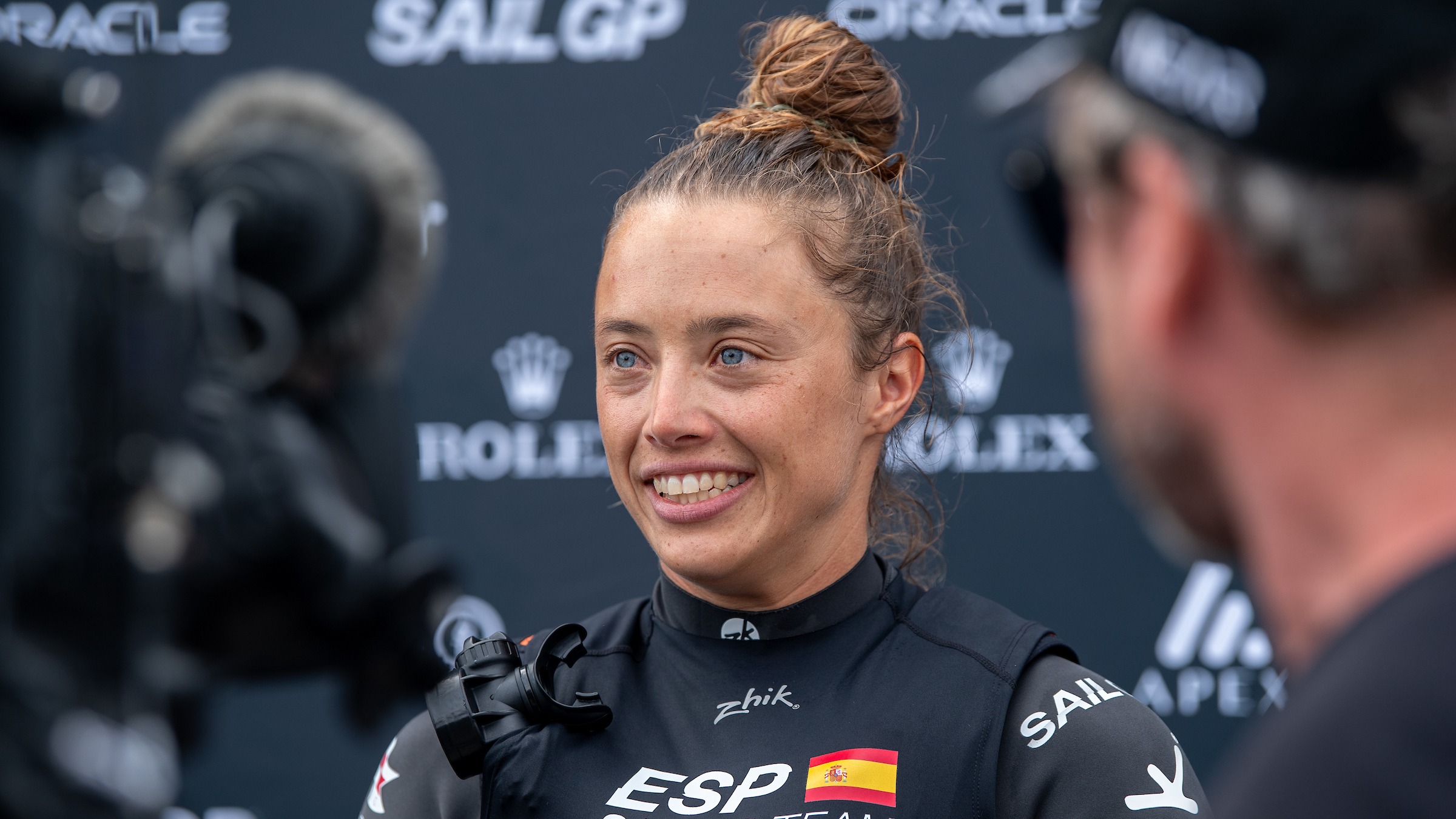 Season 4 // Spain strategist Nicole van der Velden talks to press in the Mixed Zone