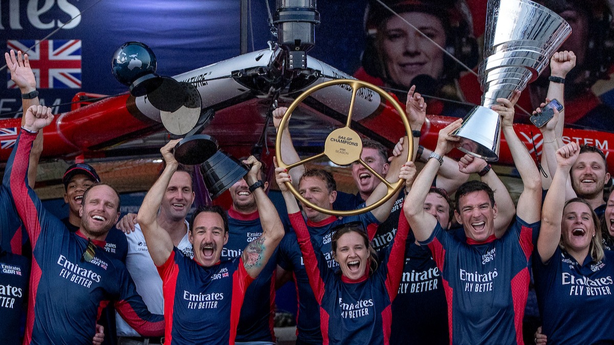 Emirates GBR celebrate with trophies