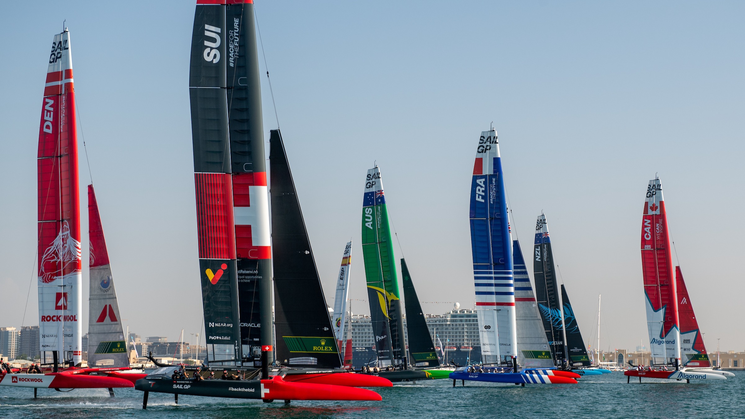 Season 3 // Dubai Sail Grand Prix // Fleet on race day one 