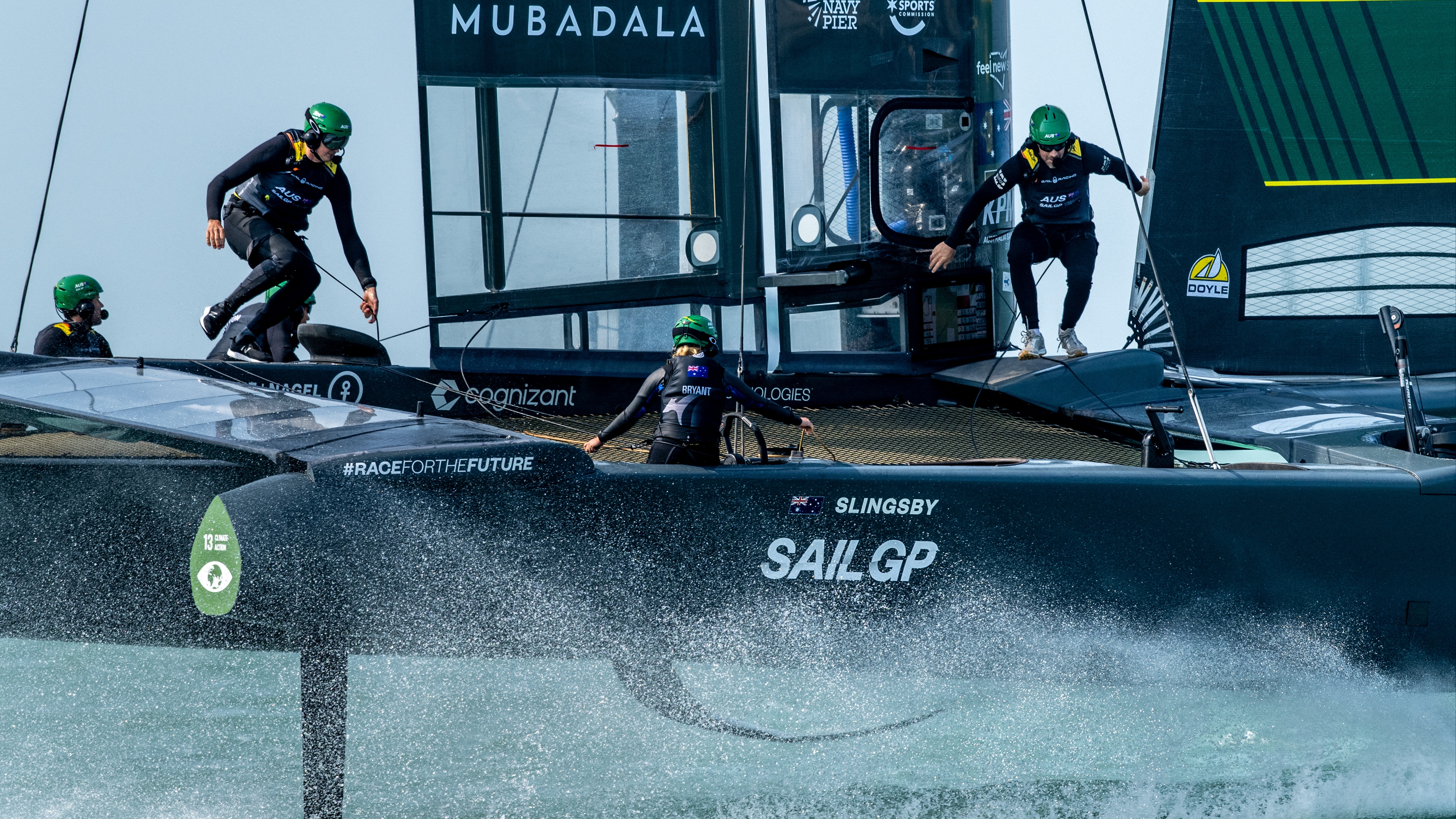 Season 4 // Australia SailGP Team // Close up of Australian F50 on first day of Chicago