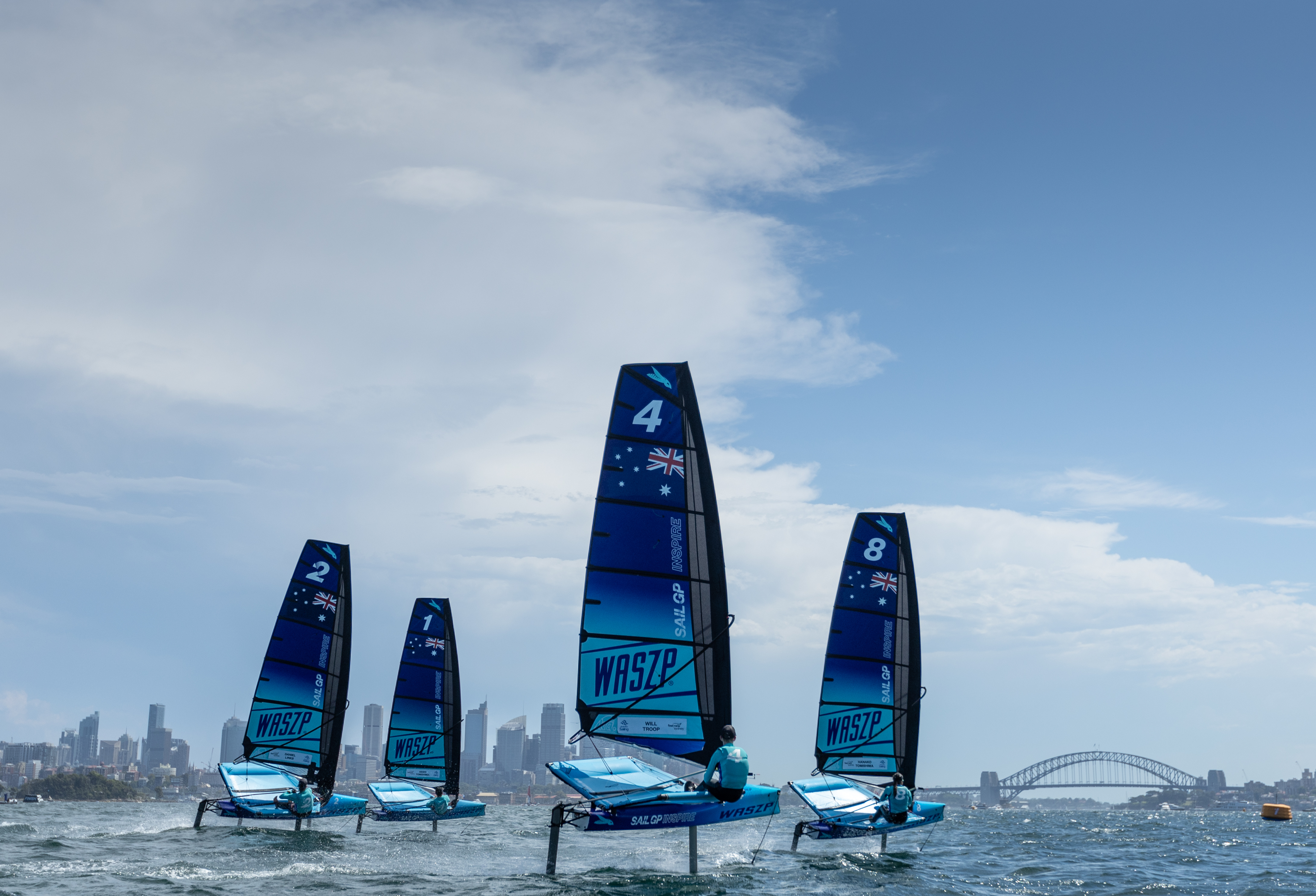 Season 3 // Australia Sail Grand Prix // Inspire racing in front of bridge 