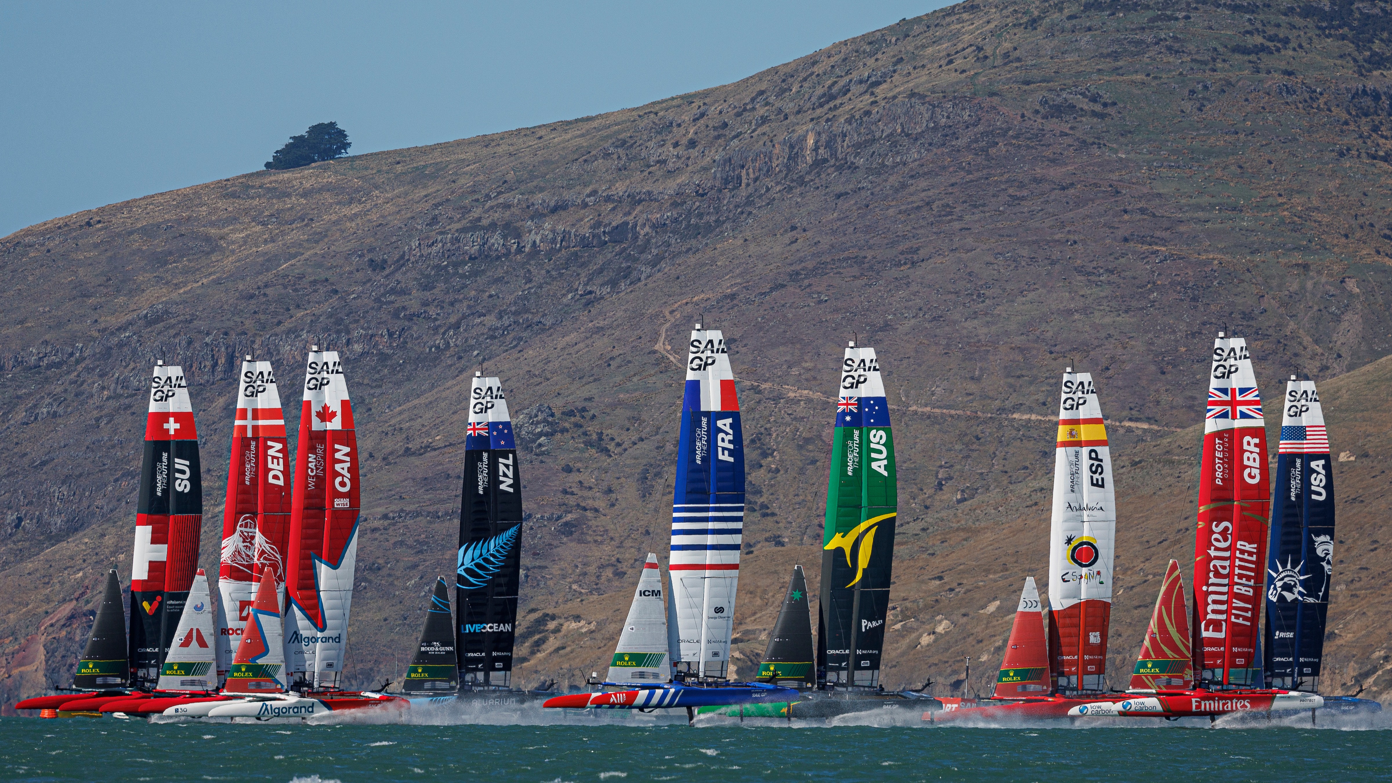 Season 3 // New Zealand Sail Grand Prix // The fleet underway in Christchurch 
