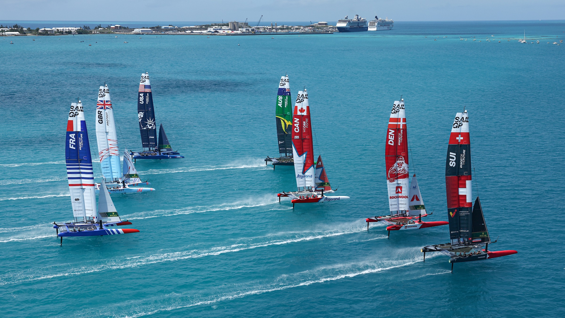 Season 3 // Bermuda Sail Grand Prix // F50 fleet underway in Bermuda