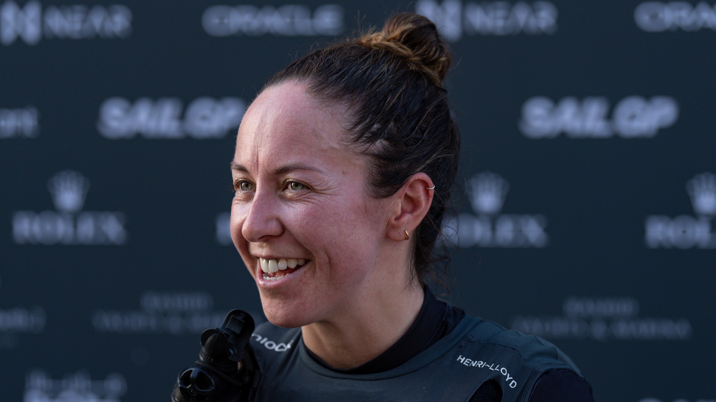 Season 4 // Emirates GBR strategist Hannah Diamond talks to press in the Mixed Zone 