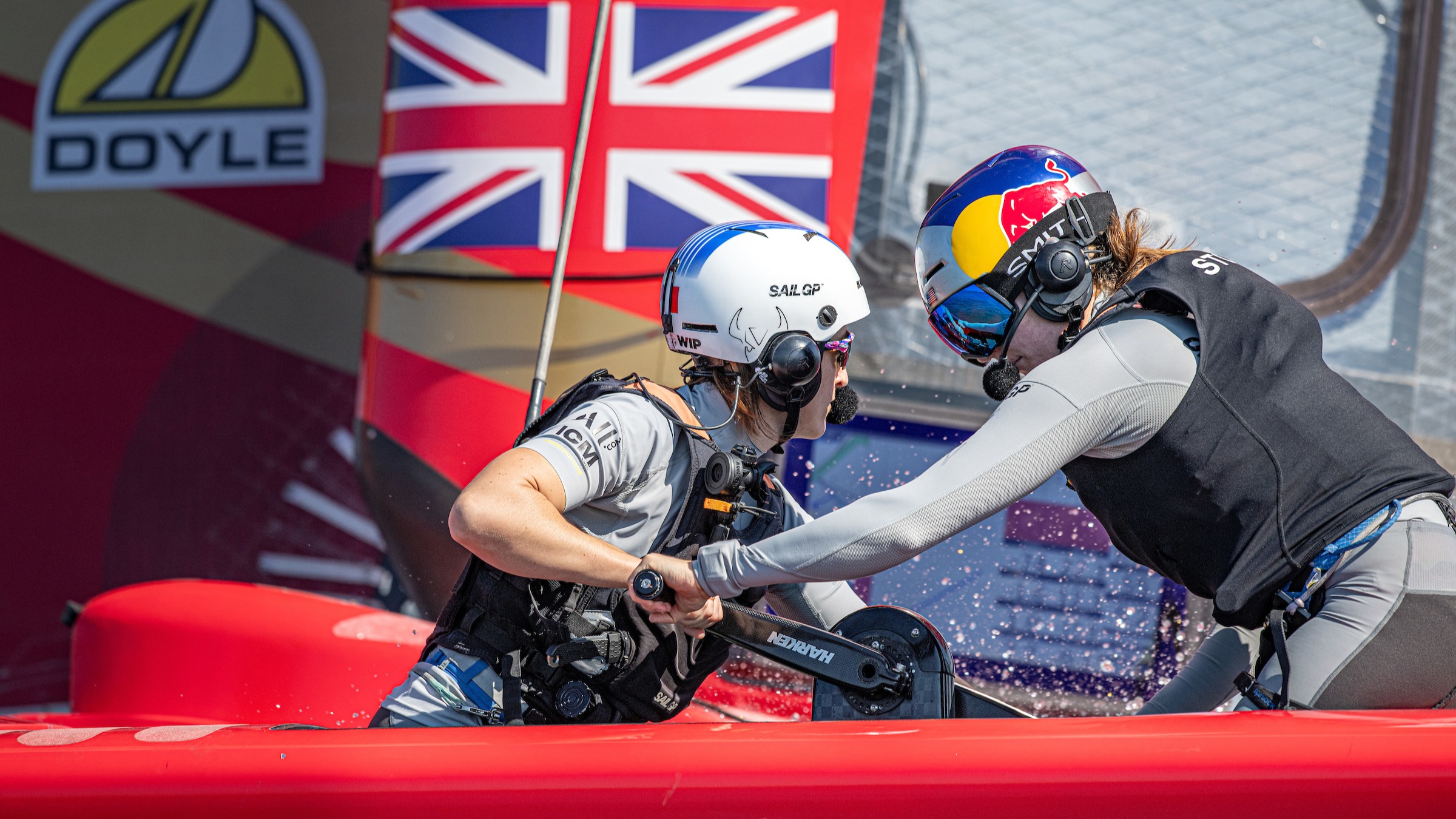 Season 4 // Female athletes practice grinding on board Emirates GBR during WP training in Abu Dhabi