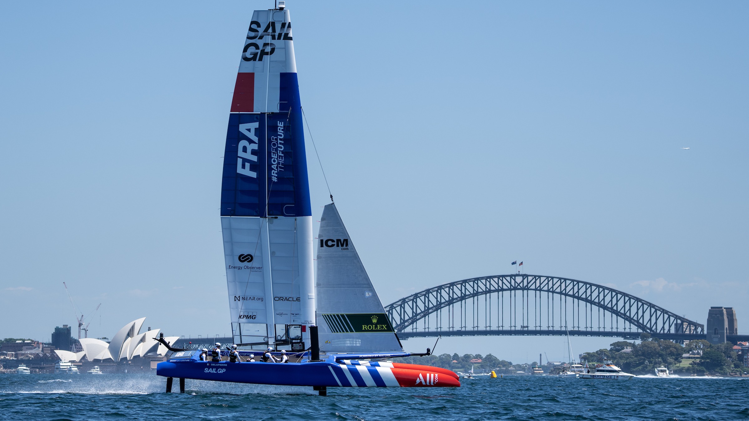 Season 3 // France SailGP Team underway on Sydney Harbour in Season 3