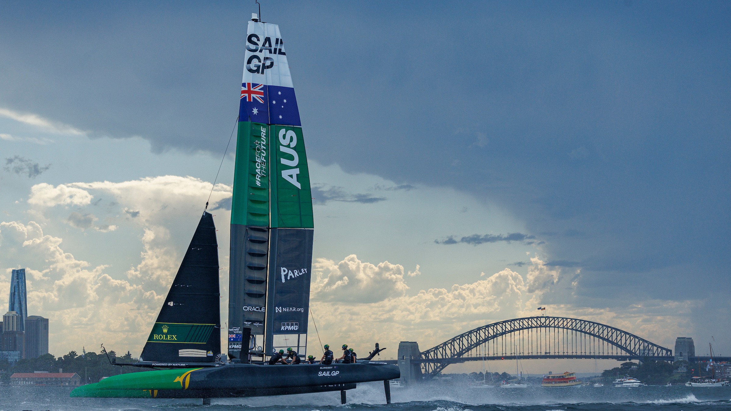 Season 3 // Australia Sail Grand Prix // Aussie F50 against Sydney backdrop