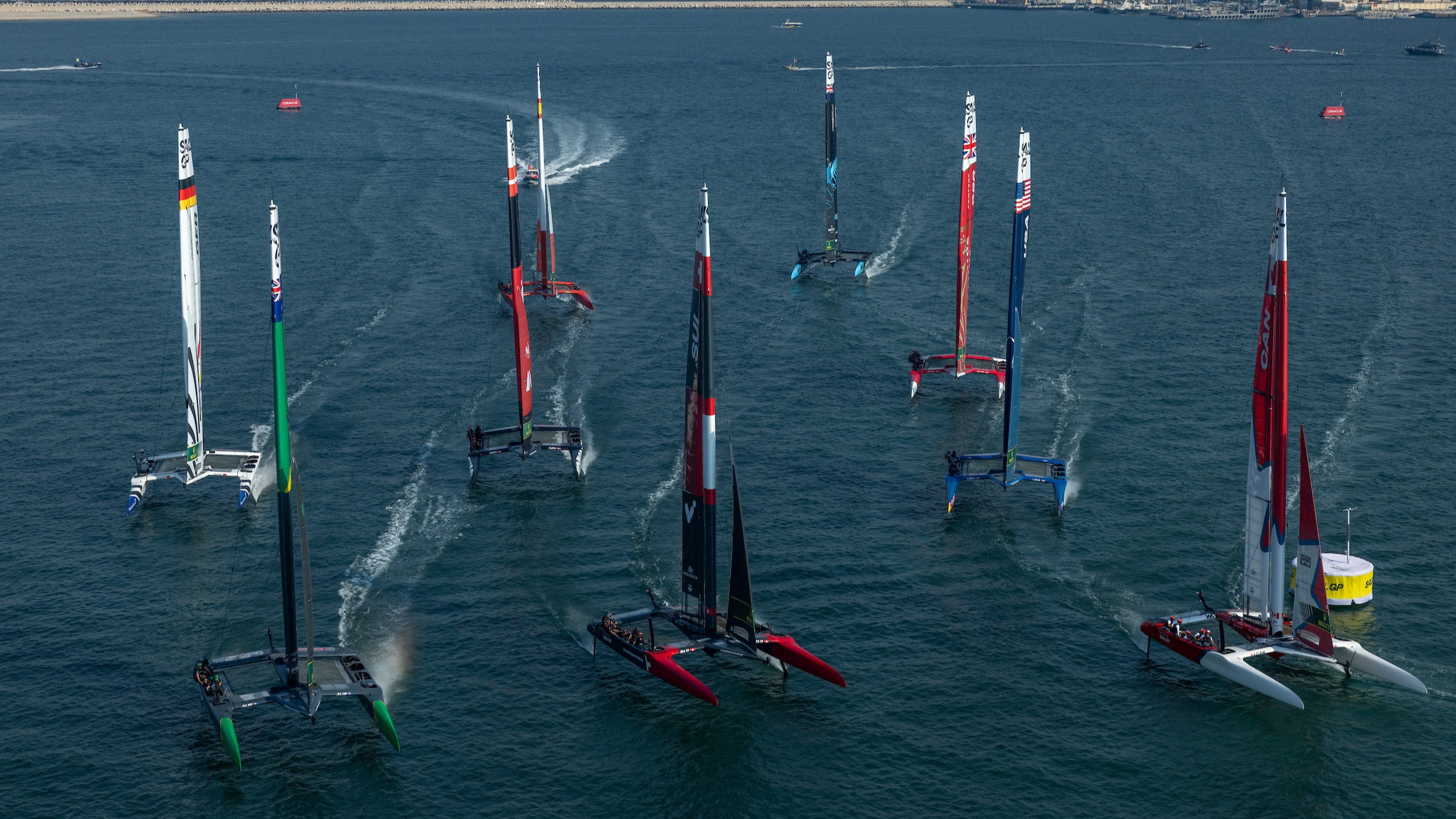 Season 4 // Switzerland lead the fleet on the second day of Dubai Sail Grand Prix 