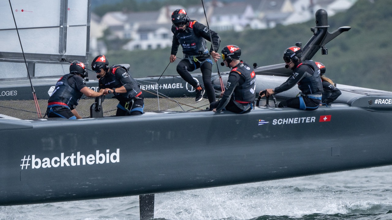 Season 3 // Great Britain Sail Grand Prix // Switzerland crew close up 