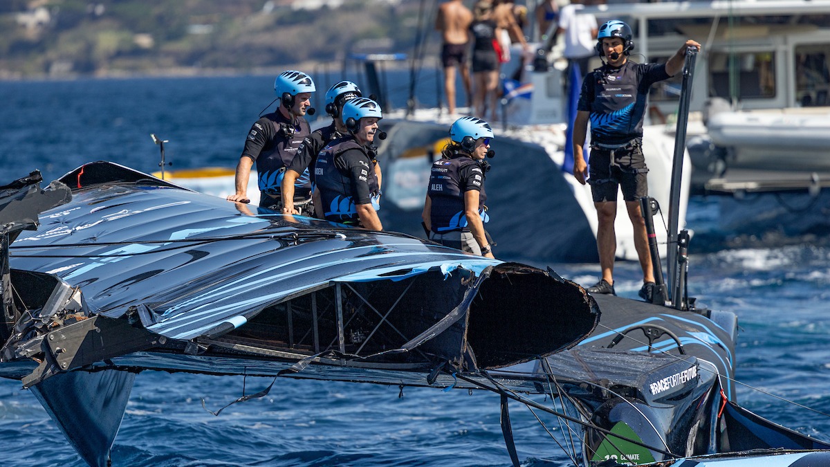 There was catastrophe for New Zealand who were ruled out of Race Day 2 due to their F50 wing collapsing