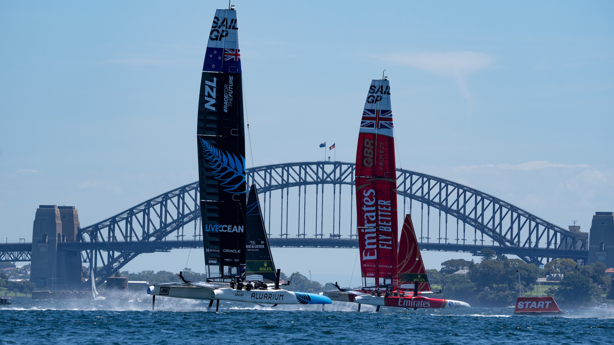 Season 3 // Australia SailGP Team // NZL and Emirates Team GBR in front of Sydney skyline