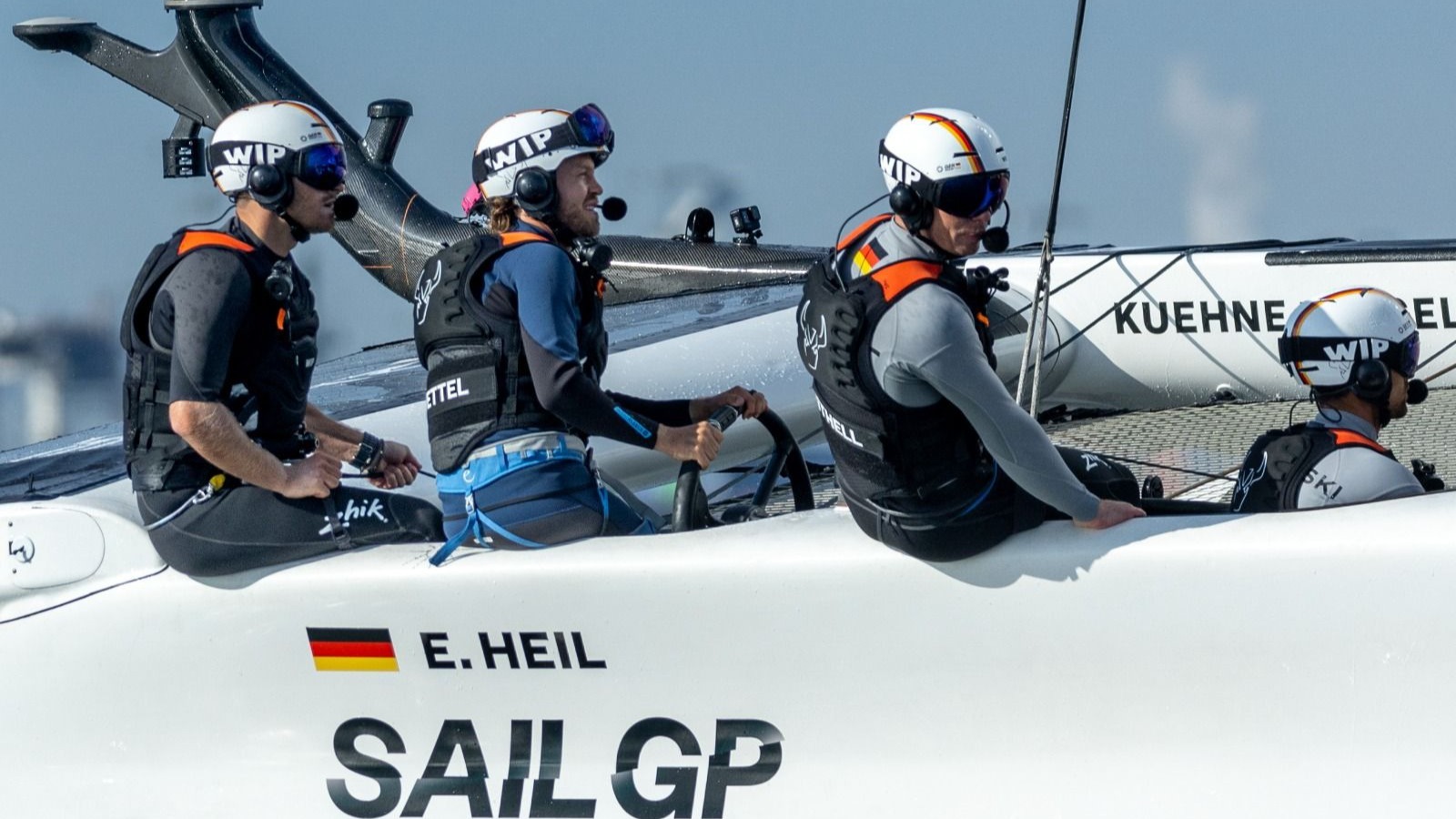 Season 4 // Germany SailGP Team // Sebastian Vettel at wheel in LA