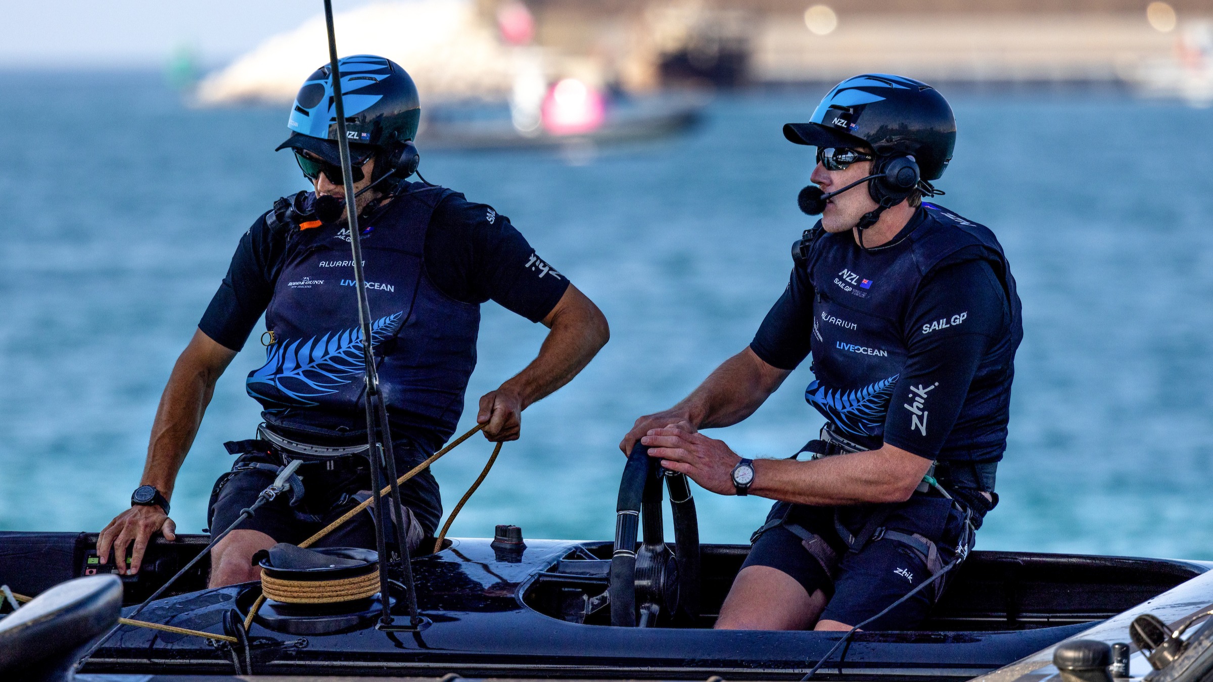 Season 4 // Close up of New Zealand crew on first day of racing in Abu Dhabi 