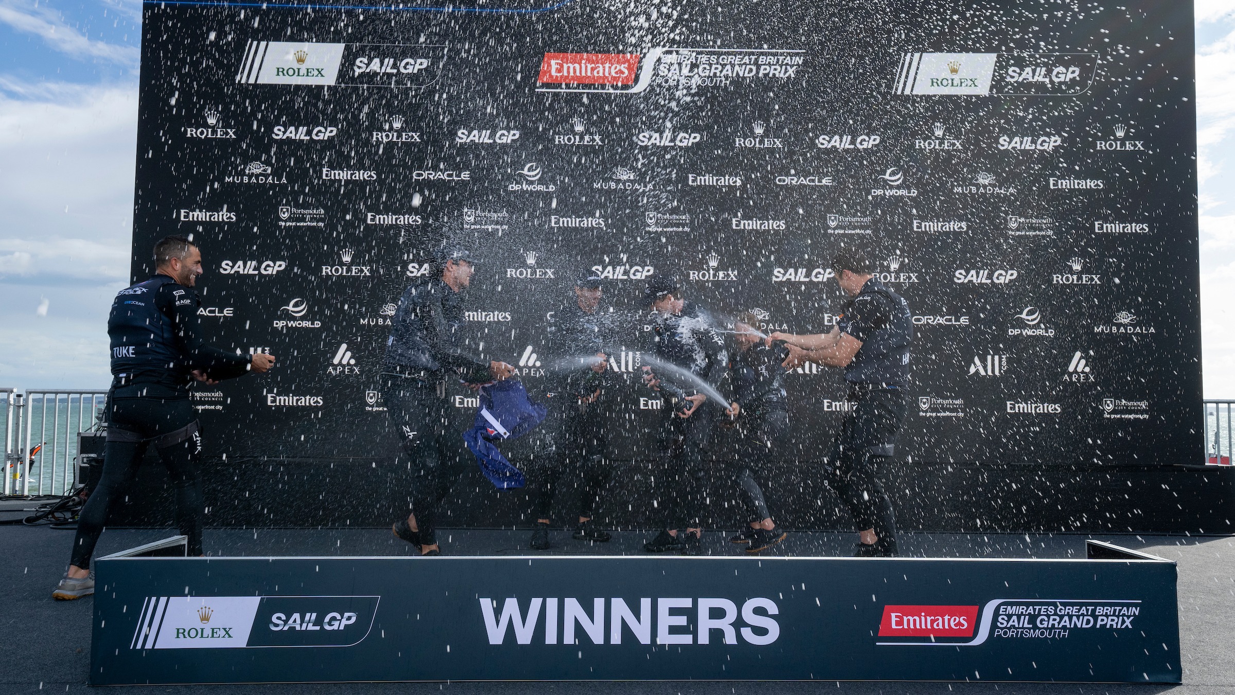 2025 Season // New Zealand spray champagne after winning Portsmouth