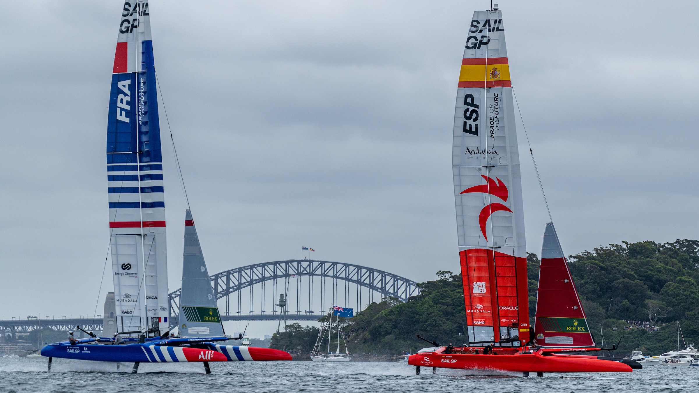 Season 4 // France and Spain underway on Sydney Harbour on Race Day 1