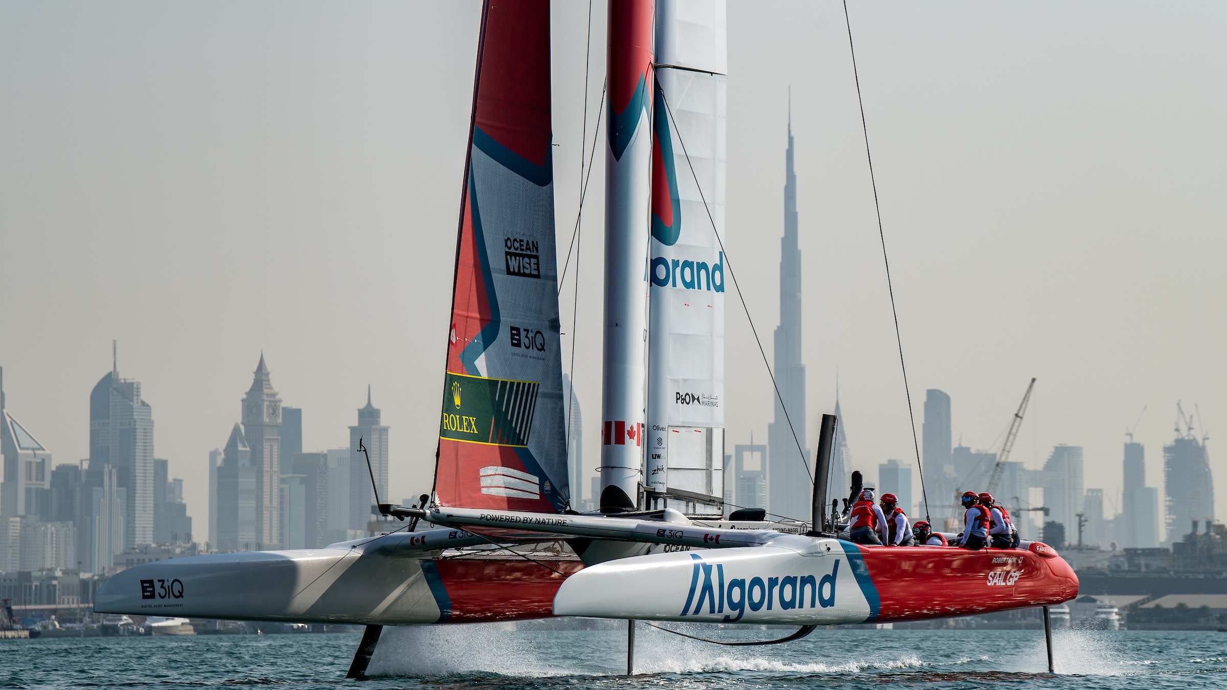 Season 3 // Dubai Sail Grand Prix // Canada training against Dubai city skyline 