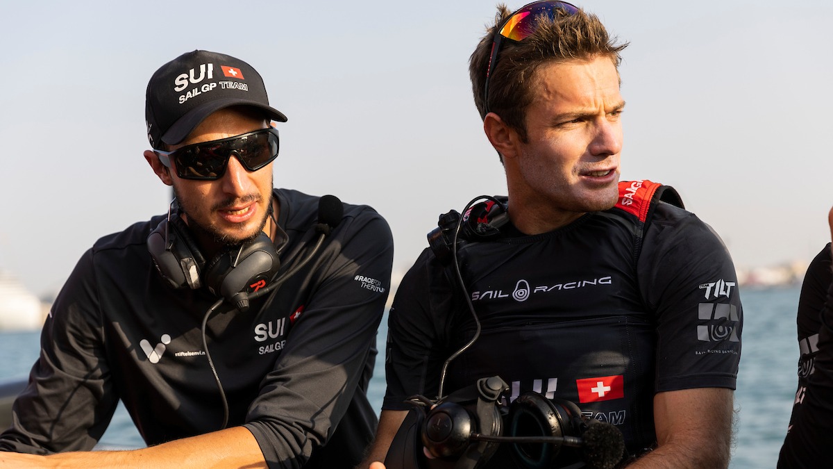 Season 3 // Switzerland SailGP Team // Coach Jacopo Plazzi with Sebastien Schneiter 