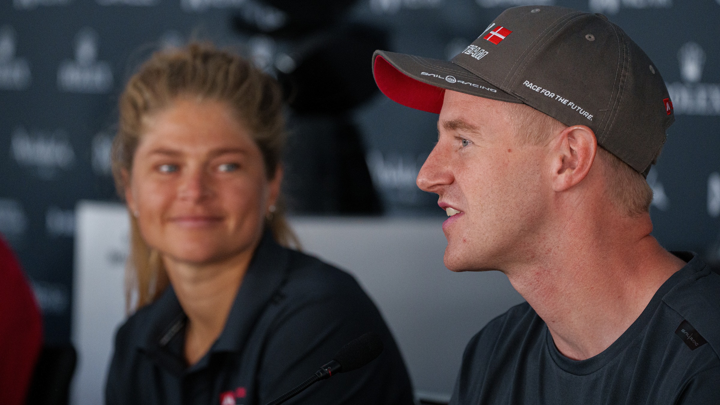 Season 3 // Denmark SailGP Team // Katja and Nicolai at a press conference 