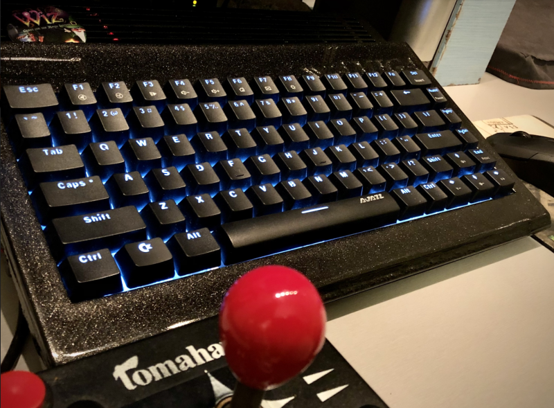 A nine-pin joystick from an original Amiga computer can be used with the USB adapter by Retronic Design (retronicdesign.com)