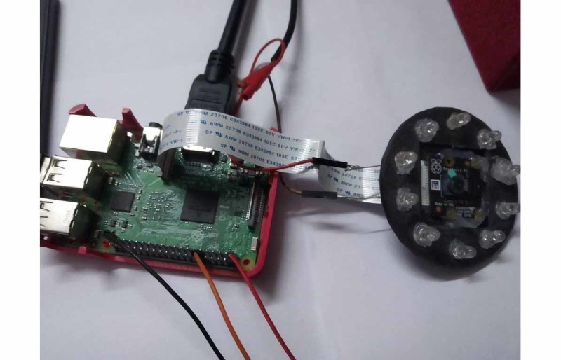 The project’s Raspberry Pi NoIR Camera Module is surrounded by a ring of infrared LEDs