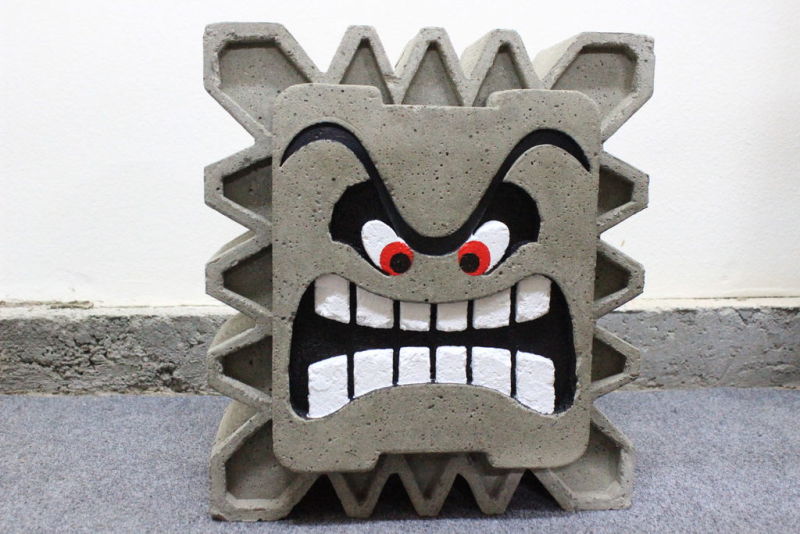 Cement Thwomp is a retro games console, based on a Mario baddie, made from ...