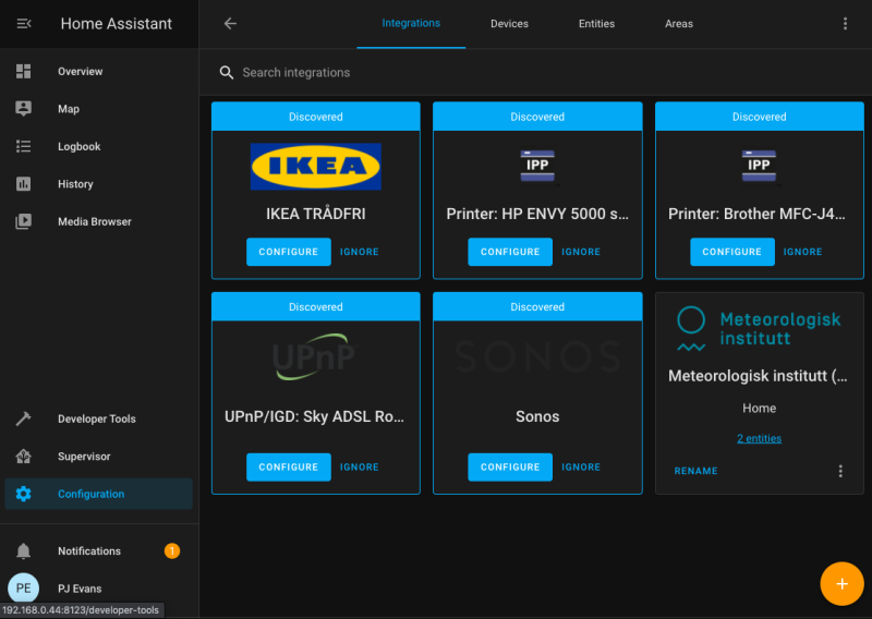 On installation, Home Assistant will attempt to discover smart devices on your network. You may be surprised how many devices are available