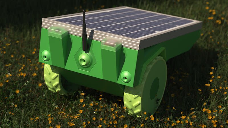 A prototype version of PiMowBot shows off its generous solar panel