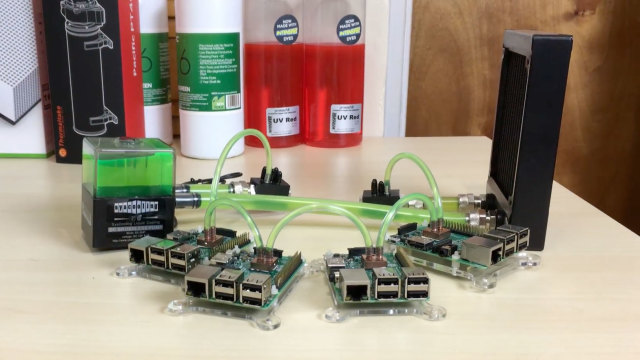 Water cooled Raspberry Pi cluster supercomputer
