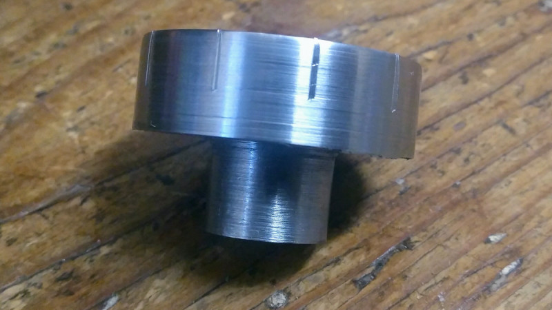 Figure 5: A simple but effective dial handle that, when finished, will move a threaded spindle 0.1 mm per engraved mark