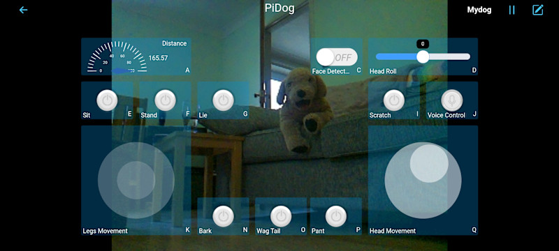 Control PiDog remotely from an app, with a customisable widget layout, and view its camera feed